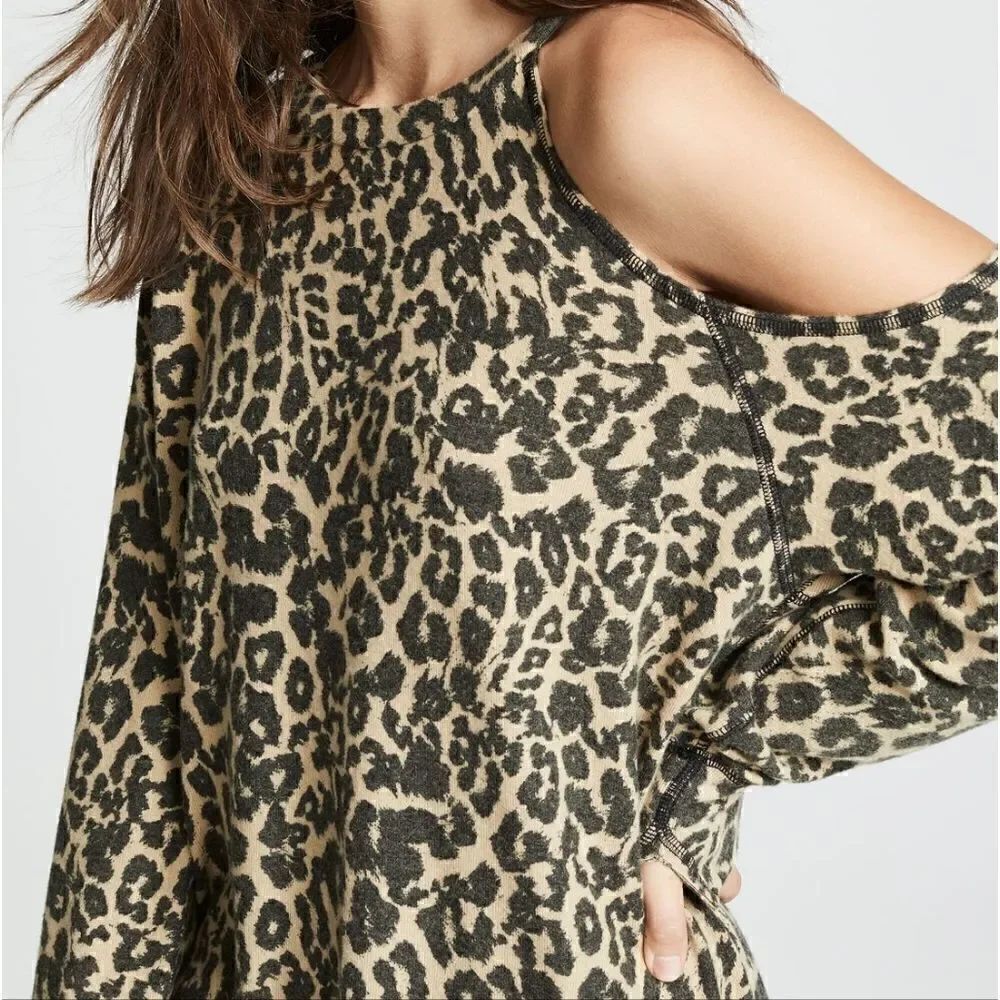 NEW LNA Leopard Cold shoulder Top Shirt size S - Picture 5 of 10